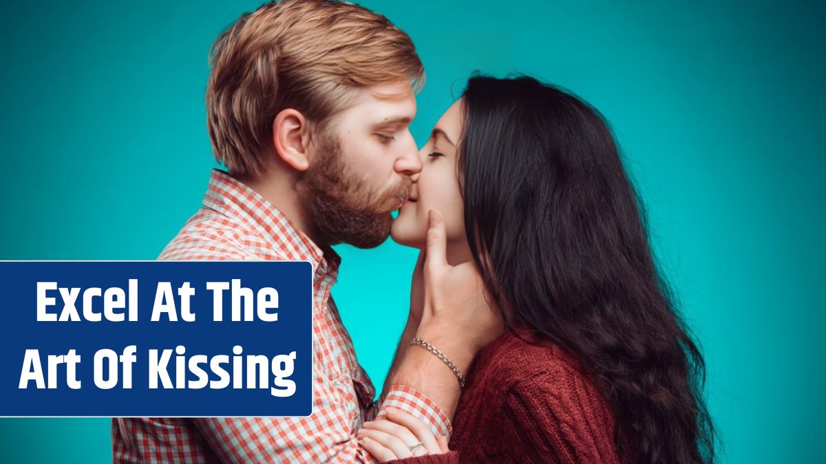 Young man and woman kissing.